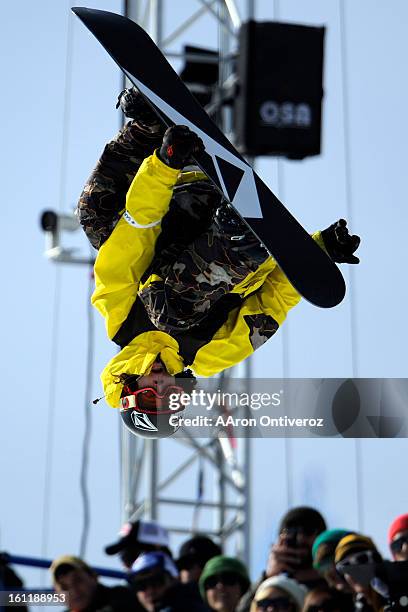 Luke Mitrani skies during the men's snowboard superpipe elimination at Winter X Games 2012 at Buttermilk Mountain in Aspen on Sunday, January 29....