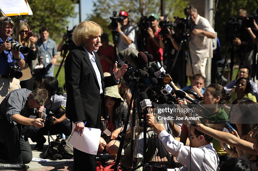 District Attorney Carol Chambers speaking to the media declined to say whether her office would seek the death penalty in the case against James Eagan Holmes, after the 24-year-old suspect in the Aurora movie theater massacre appeared before an Arapahoe C