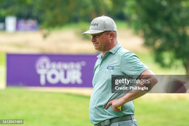 Greig Hutcheon of Scotland during Day Two of the Legends Tour Trophy hosted by Simon Khan at Hanbury Manor Marriott Hotel & Country Club on August...