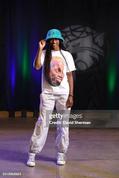 Diamond Miller of the Minnesota Lynx arrives to the arena prior to the game against the Seattle Storm on August 20, 2023 at Target Center in...