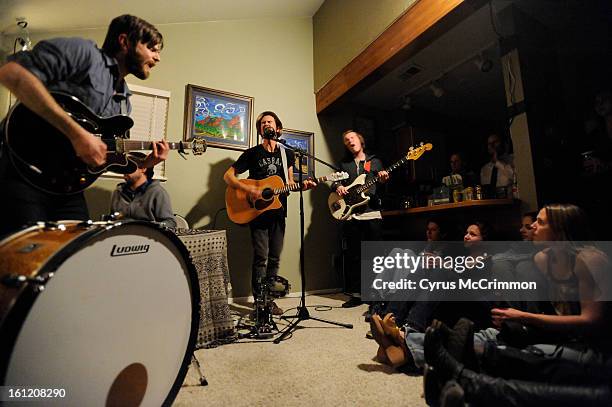 House concert at the home of Bodie Johnson in Boulder with the musician Joshua James from Salt Lake City on Thursday, March 10, 2011. Left to right:...