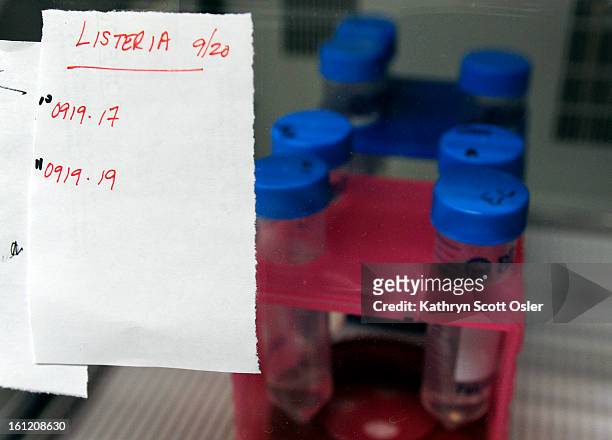 Test tubes used for Listeria testing at the Colorado Department of Public Health and Environment state lab in Denver, September 20th,2011. Kathryn...