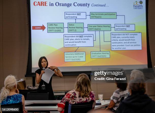 Sara Nakada, senior assistant, Orange County Public Defender, speaks to a group during a CARE court information session at Behavioral Health Training...