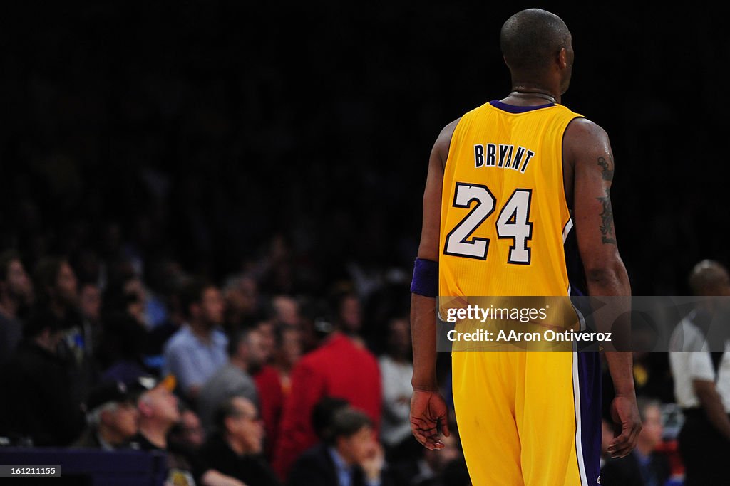 Los Angeles Lakers shooting guard Kobe Bryant (24) takes a breather against the Denver Nuggets during the second half of the Lakers' 104-100 NBA Playoffs game two win at the Staples Center in Los Angeles on Tuesday, May 1, 2012. AAron Ontiveroz, The Denve
