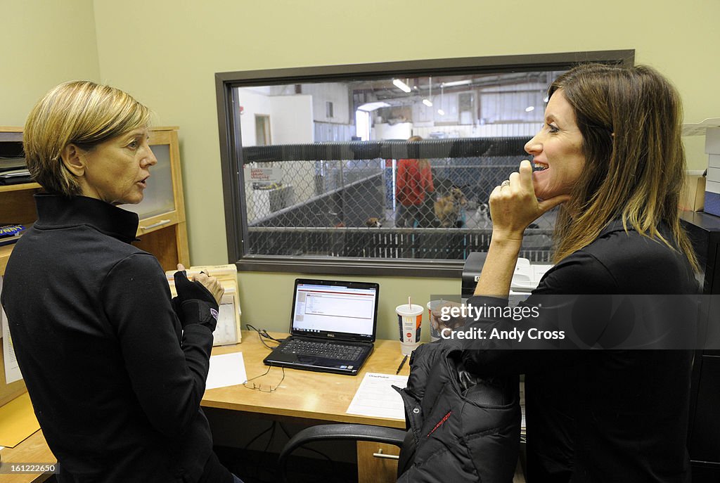 BOULDER, CO-- Heidi Ganahi, right, founder of Camp Bow Wow, talks with Boulder Camp Bow Wow franchise owner, Sue Ryan, left, in Boulder Thursday afternoon. Andy Cross, The Denver Post