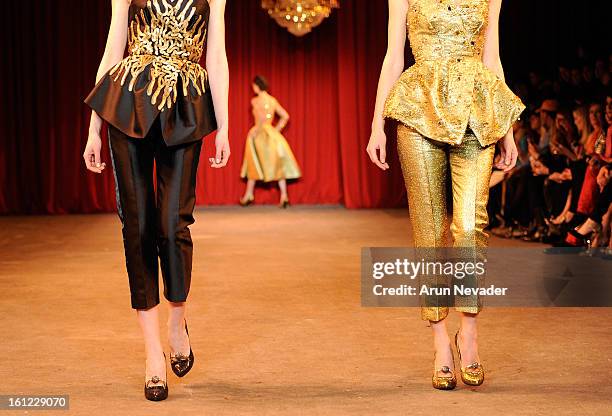 Models walk the runway at the Christian Siriano Fall 2013 fashion show with Payless ShoeSource during Mercedes-Benz Fashion Week at Eyebeam on...