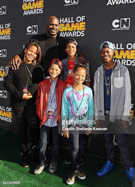 Taahirah O'Neal, host Shaquille O'Neal, Shareef O'Neal, Shaqir O'Neal, Me'arah O'Neal and Myles O'Neal attend the Third Annual Hall of Game Awards...