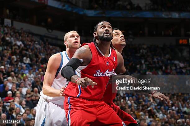 Ronny Turiaf of the Los Angeles Clippers waits for a rebound against the Minnesota Timberwolves during the game on January 17, 2013 at Target Center...