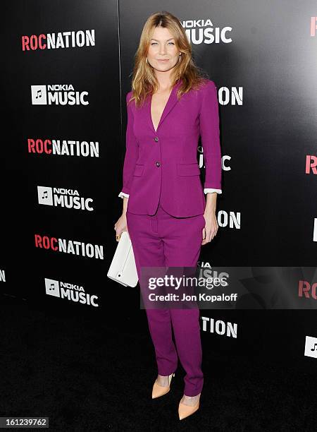 Singer Ellen Pompeo arrives at Roc Nation Hosts Annual Private Pre-GRAMMY Brunch at Soho House on February 9, 2013 in West Hollywood, California.