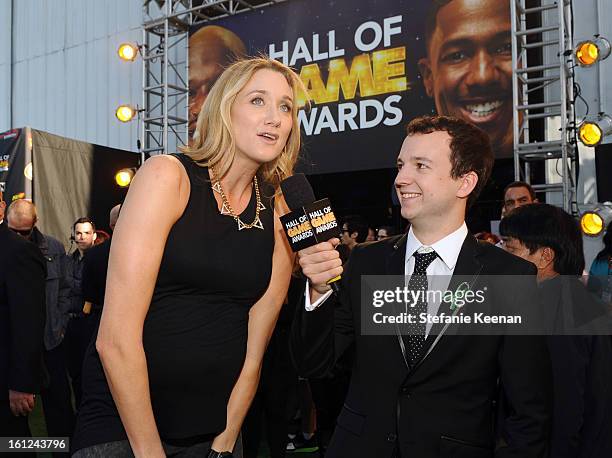 Professional beach volleyball player Kerri Walsh Jennings is interviewed as she attends the Third Annual Hall of Game Awards hosted by Cartoon...