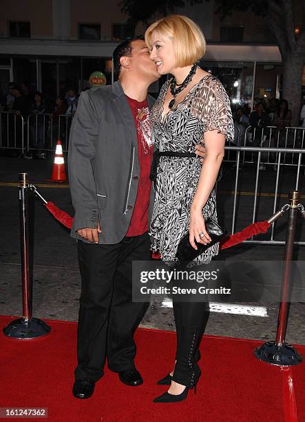 Actor Carlos Mencia and wife Amy arrives at "The Heartbreak Kid" premiere at the Mann Village Theatre on September 27, 2007 in Westwood, California.