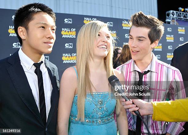 Brandon Soo Hoo, Shauna Case and Jeremy Shada attend the Third Annual Hall of Game Awards hosted by Cartoon Network at Barker Hangar on February 9,...