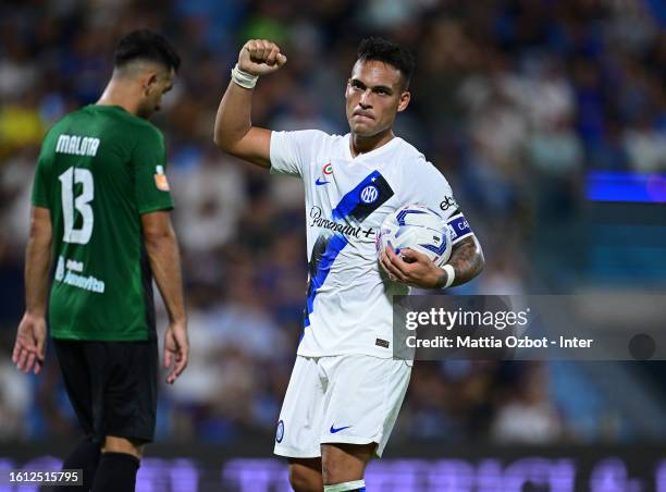 Lautaro Martinez of FC Internazionale celebrates after scoring a goal during the Pre- Season Friendly match between FC Internazionale and KF Egnatia...