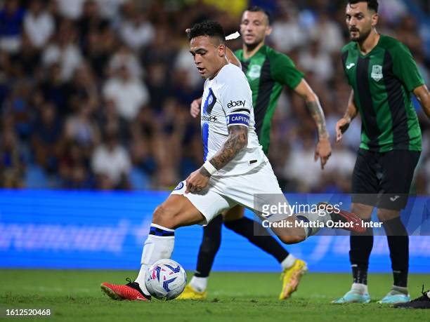 Lautaro Martinez of FC Internazionale scores a goal during the Pre- Season Friendly match between FC Internazionale and KF Egnatia at Stadio Paolo...
