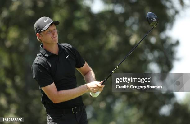 Cameron Davis of Australia plays his shot from the seventh tee during the final round of the FedEx St. Jude Championship at TPC Southwind on August...