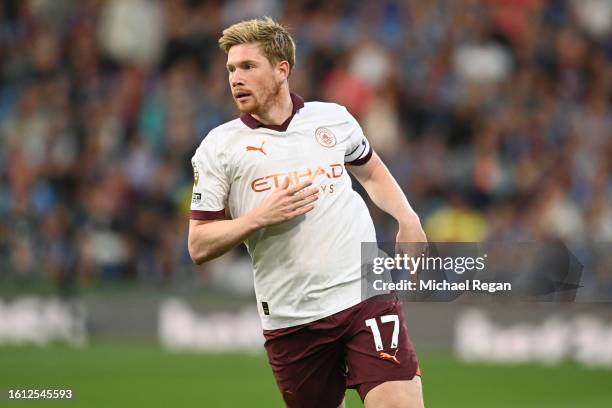 Kevin de Bruyne of Manchester City in action during the Premier League match between Burnley FC and Manchester City at Turf Moor on August 11, 2023...