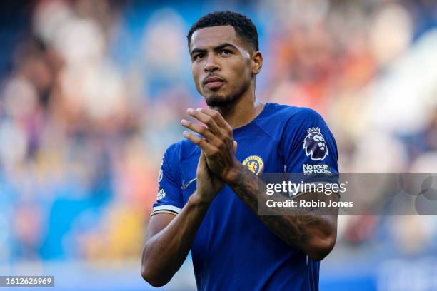 Levi Colwill of Chelsea after his sides 1-1 draw during the Premier League match between Chelsea FC and Liverpool FC at Stamford Bridge on August 13,...