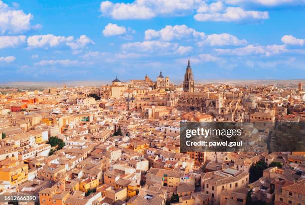 aerial view of toledo medieval town spain - toledo stockfoto's en -beelden