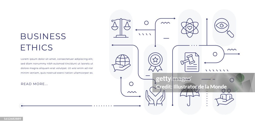 Business Ethics Editable Web Banner Design with Modern Line Icons