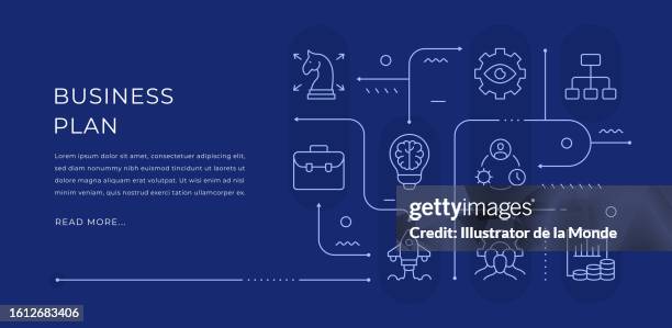 business plan editable web banner design with modern line icons - financial analyst stock illustrations