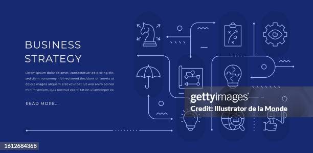 ilustraciones, imágenes clip art, dibujos animados e iconos de stock de estrategia de negocio diseño de banner web editable con iconos de línea modernos - ejecución pública