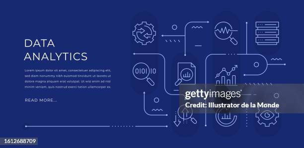 data analytics editable web banner design with modern line icons - data analyst stock illustrations