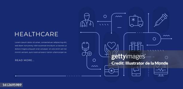 illustrations, cliparts, dessins animés et icônes de conception de bannière web modifiable pour les soins de santé avec des icônes de ligne modernes - assurance maladie