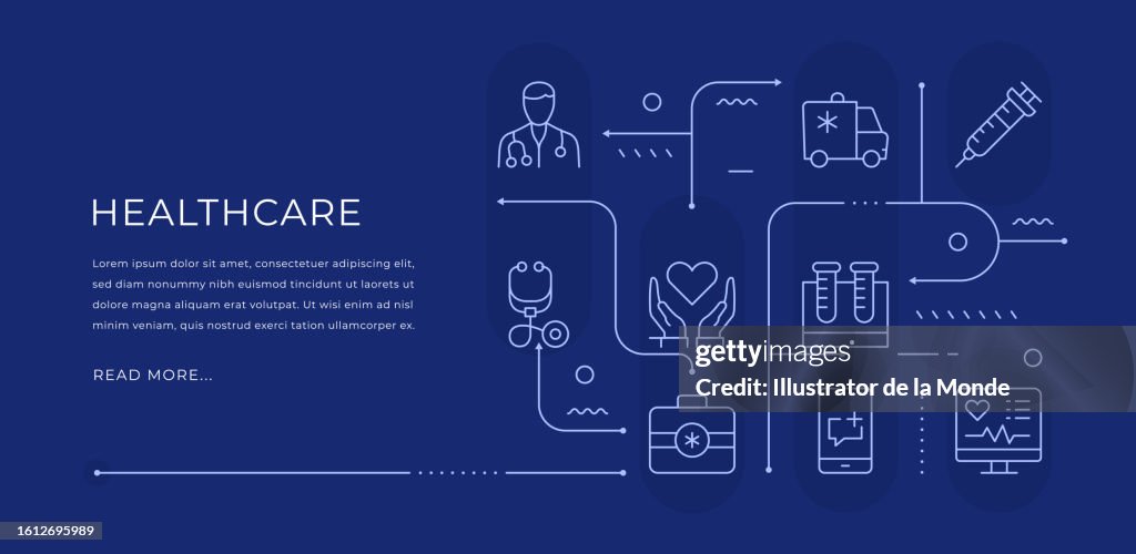 Healthcare Editable Web Banner Design with Modern Line Icons