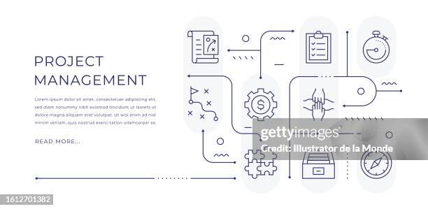 project management editable web banner design with modern line icons - gantt chart stock illustrations