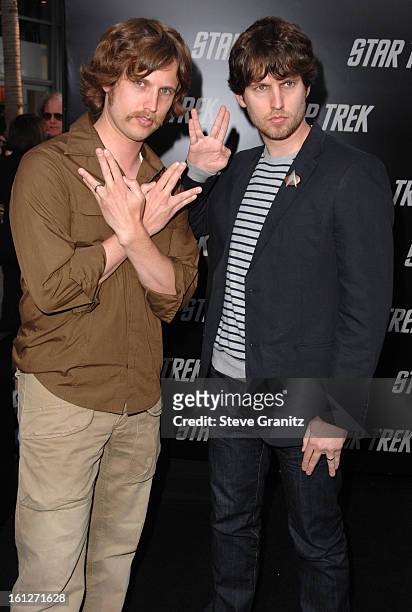 Jon Heder and Brother arrives at the Los Angeles premiere of "Star Trek" at the Grauman's Chinese Theater on April 30, 2009 in Hollywood, California.