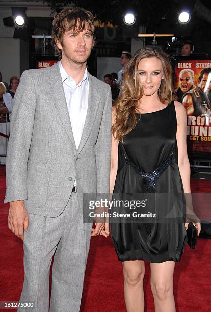 Alicia Silverstone and husband Christopher Jarecki arrives at the Los Angeles Premiere Of "Tropic Thunder" at the Mann's Village Theater on August...