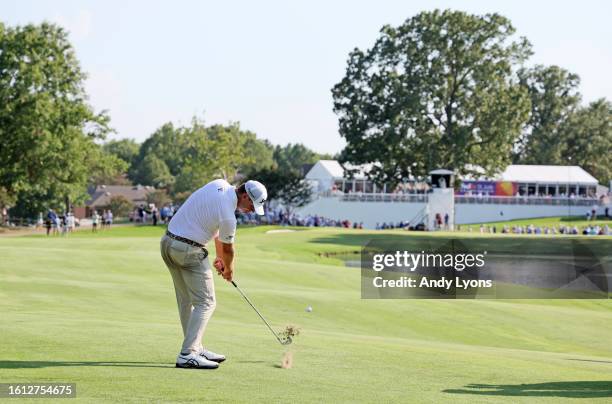 Lucas Glover of the United States plays a second shot on the 12th hole during the final round of the FedEx St. Jude Championship at TPC Southwind on...