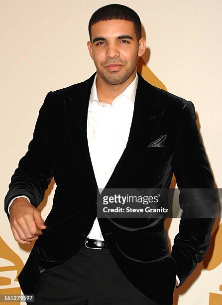 Rapper Drake poses at GRAMMY Nominations Concert Live! Press Room at The Conga Room at L.A. Live on December 2, 2009 in Los Angeles, California.