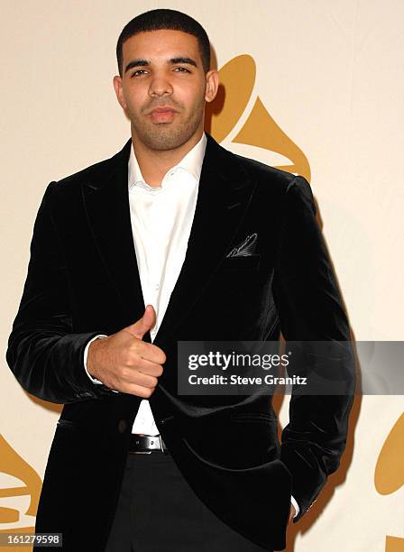 Rapper Drake poses at GRAMMY Nominations Concert Live! Press Room at The Conga Room at L.A. Live on December 2, 2009 in Los Angeles, California.