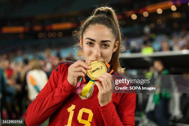 Olga Carmona captain of Spain celebrates with her medal during the celebration at the FIFA Women's World Cup 2023 Final match between Spain v England...