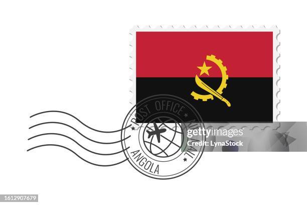 angola postage stamp. postcard vector illustration with angolan national flag isolated on white background. - angola flag stock illustrations
