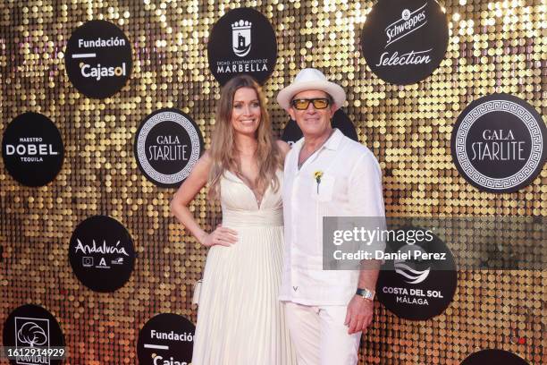 Nicole Kimpel and Antonio Banderas attend Starlite Gala on August 13, 2023 in Marbella, Spain.