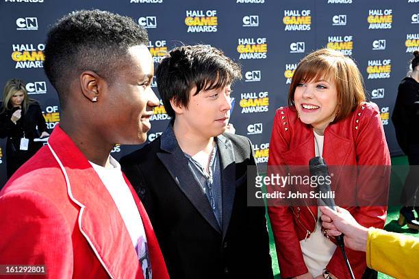 Shameik Moore, Tristan Pasterick and Chanelle Peloso attend the Third Annual Hall of Game Awards hosted by Cartoon Network at Barker Hangar on...