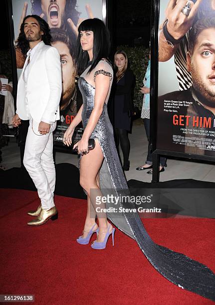 Russell Brand and Katy Perry attends the "Get Him To The Greek" Los Angeles Premiere at The Greek Theatre on May 25, 2010 in Los Angeles, California.