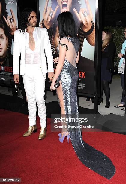 Russell Brand and Katy Perry attends the "Get Him To The Greek" Los Angeles Premiere at The Greek Theatre on May 25, 2010 in Los Angeles, California.