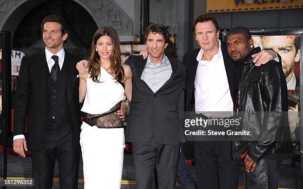 Actors Bradley Cooper, Jessica Biel, Liam Neeson, Sharlto Copley and and Quinton 'Rampage' Jackson attends "The A-Team" Los Angeles Premiere at...