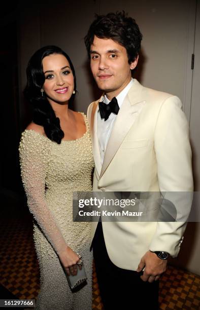 Katy Perry and John Mayer attend the 55th Annual GRAMMY Awards Pre-GRAMMY Gala and Salute to Industry Icons honoring L.A. Reid held at The Beverly...