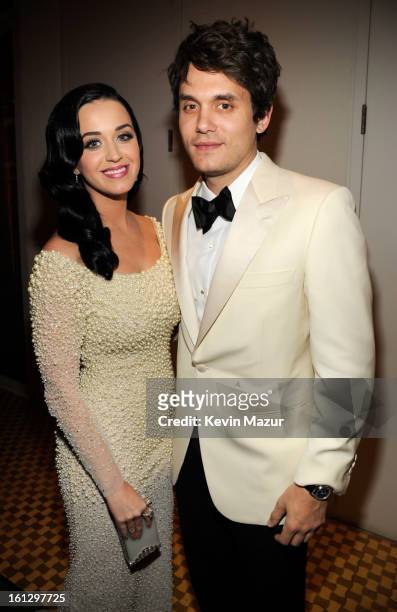 Katy Perry and John Mayer attend the 55th Annual GRAMMY Awards Pre-GRAMMY Gala and Salute to Industry Icons honoring L.A. Reid held at The Beverly...