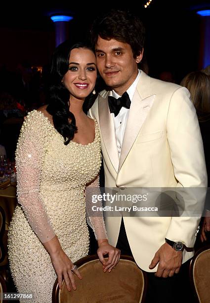 Singers Katy Perry and John Mayer attend the 55th Annual GRAMMY Awards Pre-GRAMMY Gala and Salute to Industry Icons honoring L.A. Reid held at The...