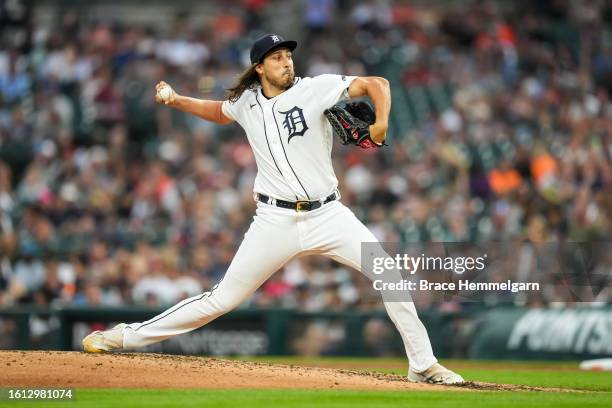 Alex Faedo of the Detroit Tigers pitches against the Minnesota Twins on August 9, 2023 at Comerica Park in Detroit, Michigan.