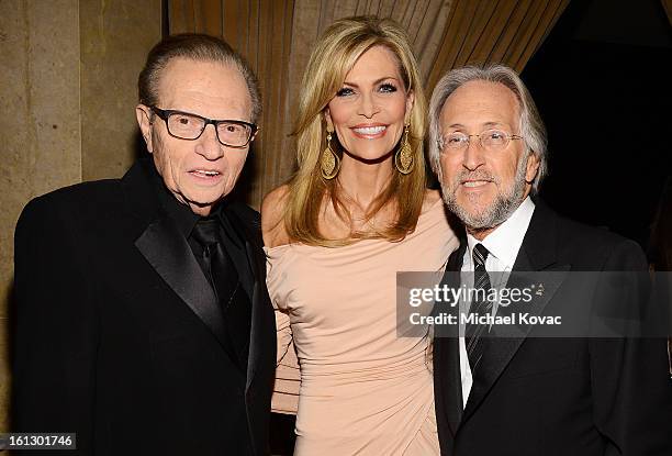 Personality Larry King, wife Shawn King and NARAS President Neil Portnow arrive at the 55th Annual GRAMMY Awards Pre-GRAMMY Gala and Salute to...