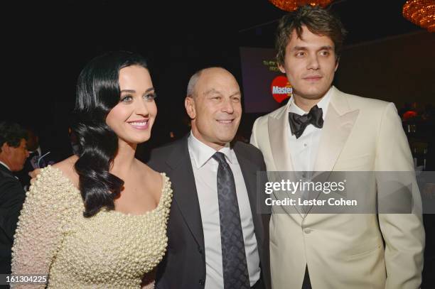 Katy Perry, Chairman & CEO of Island Def Jam and Universal Motown Republic Group Barry Weiss and John Mayer attends the 55th Annual GRAMMY Awards...