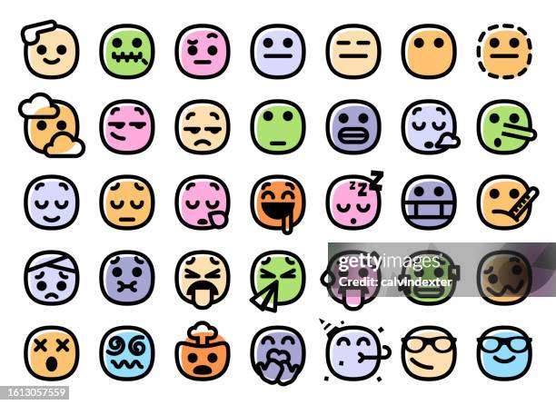 emoticons line art collection - nausea stock illustrations