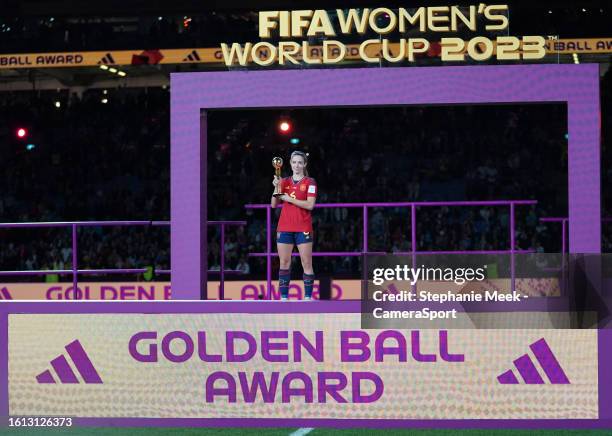 Spain's Aitana Bonmati with the Golden Ball Award during the FIFA Women's World Cup Australia & New Zealand 2023 Final match between Spain and...