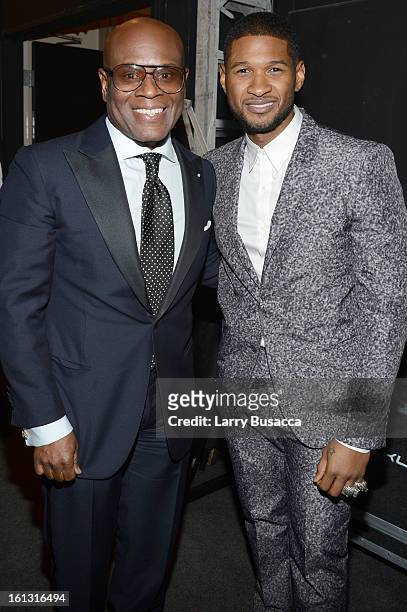 Honoree Antonio "LA" Reid and singer Usher attends the 55th Annual GRAMMY Awards Pre-GRAMMY Gala and Salute to Industry Icons honoring L.A. Reid held...